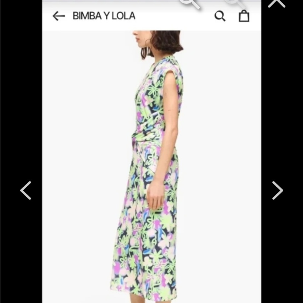BIMBA Y LOLA Neon Floral Midi Dress in Green & Pink